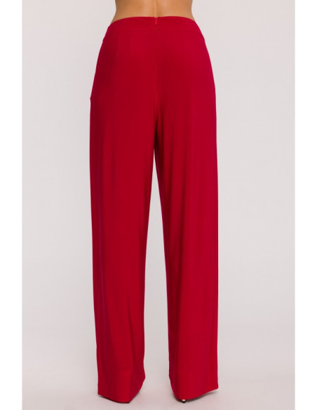 M890 Komplet z marszczoną bluzką i szerokimi spodniami - czerwony