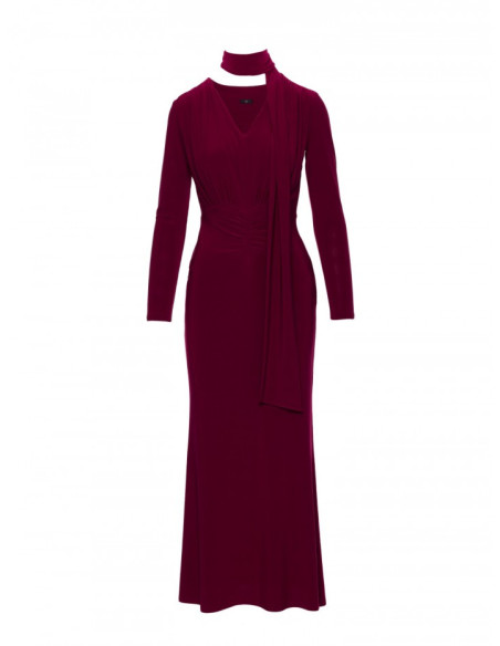 M891 Sukienka maxi z szarfą - bordowa
