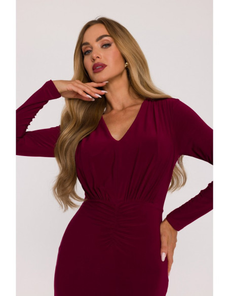 M891 Sukienka maxi z szarfą - bordowa